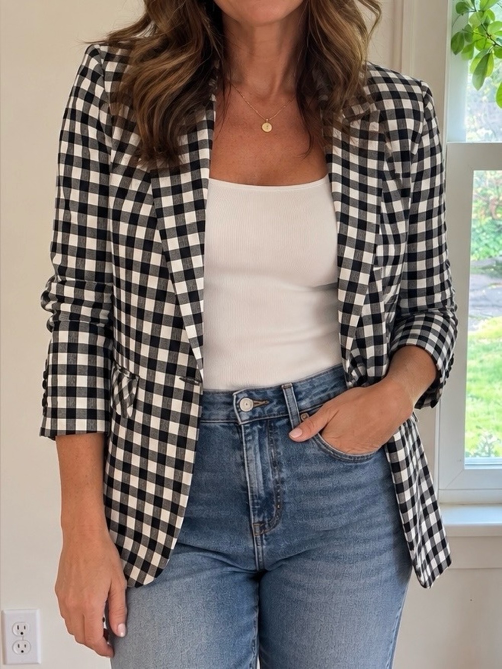 Topshop Black and White Gingham Blazer